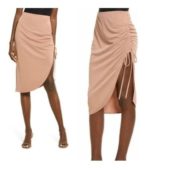 Open Edit Side Ruched Skirt In Tan Mocha, Sz. S - Picture 1 of 11